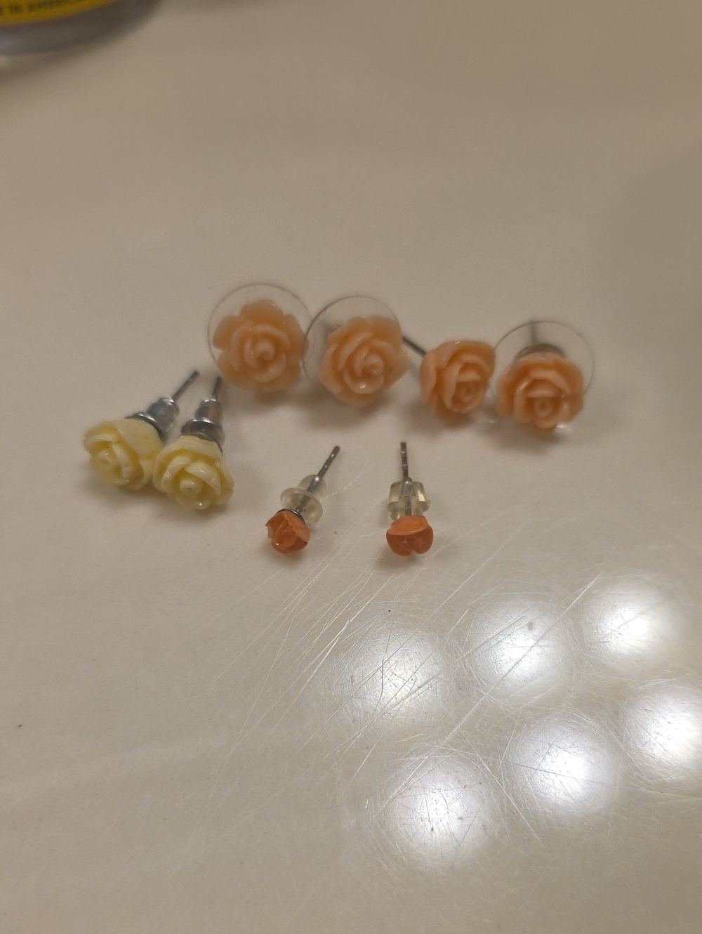 Rose Blossom Piered Stud Earring Set - Peach, Yellow & Orange